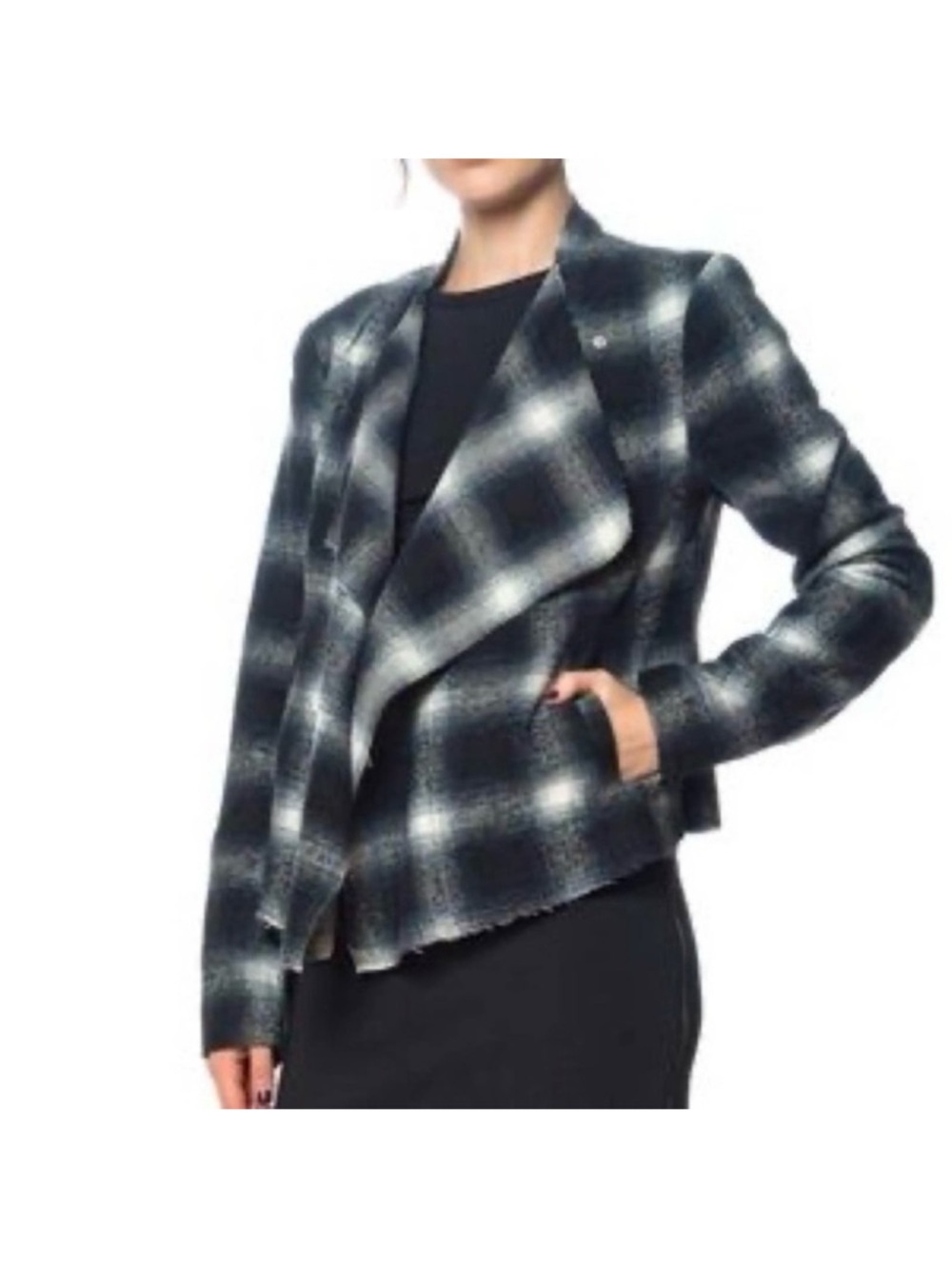 BB Dakota Quinn Gray & Blue Plaid Asymmetrical Jacket